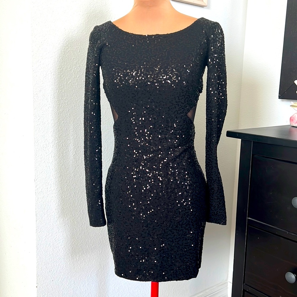 Black, mesh, sequin mini dress